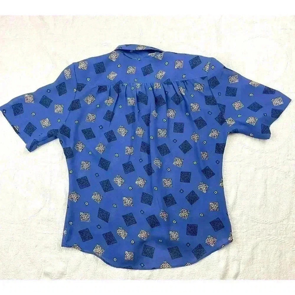 VTG Kathy Comelli Women's Blue Retro Blouse Button Up Top Sz Small Short Sleeve - Picture 2 of 9